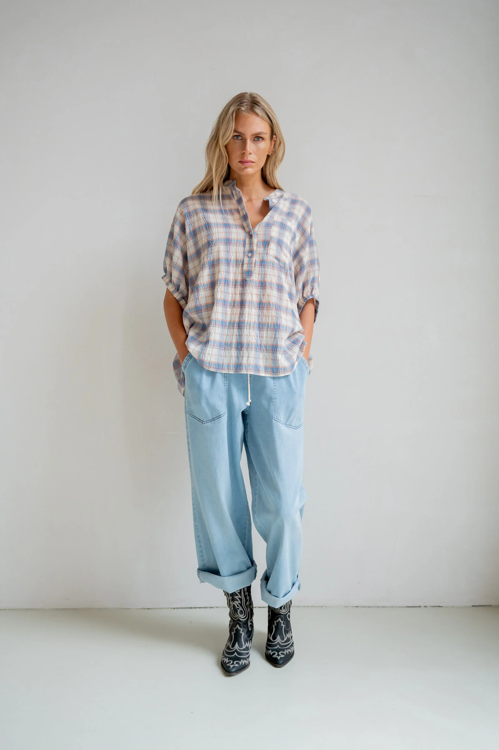 BLOUSE (S26F1822) BLUE CHECK - Image 4