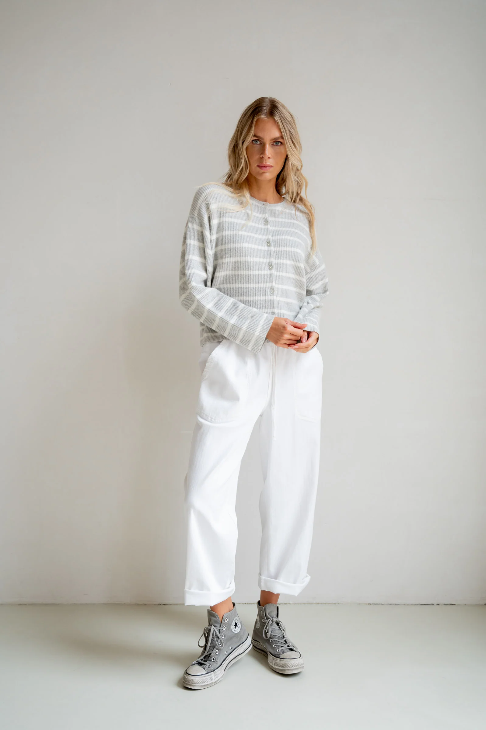 CARDIGAN STRIPE (S26B390) GREY MELANGE - ECRU - Image 4