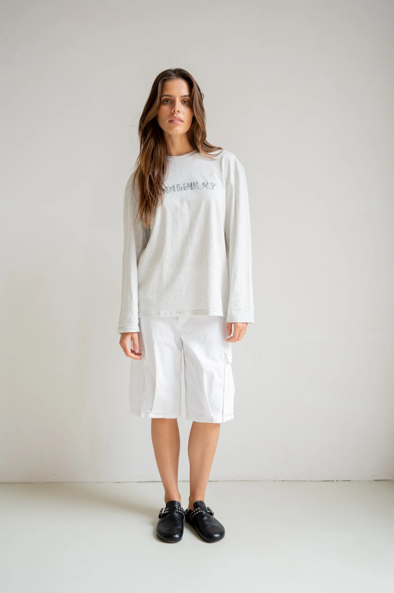 LONGSLEEVE PRINT (S26C376) GREY MELANGE - BLACK
