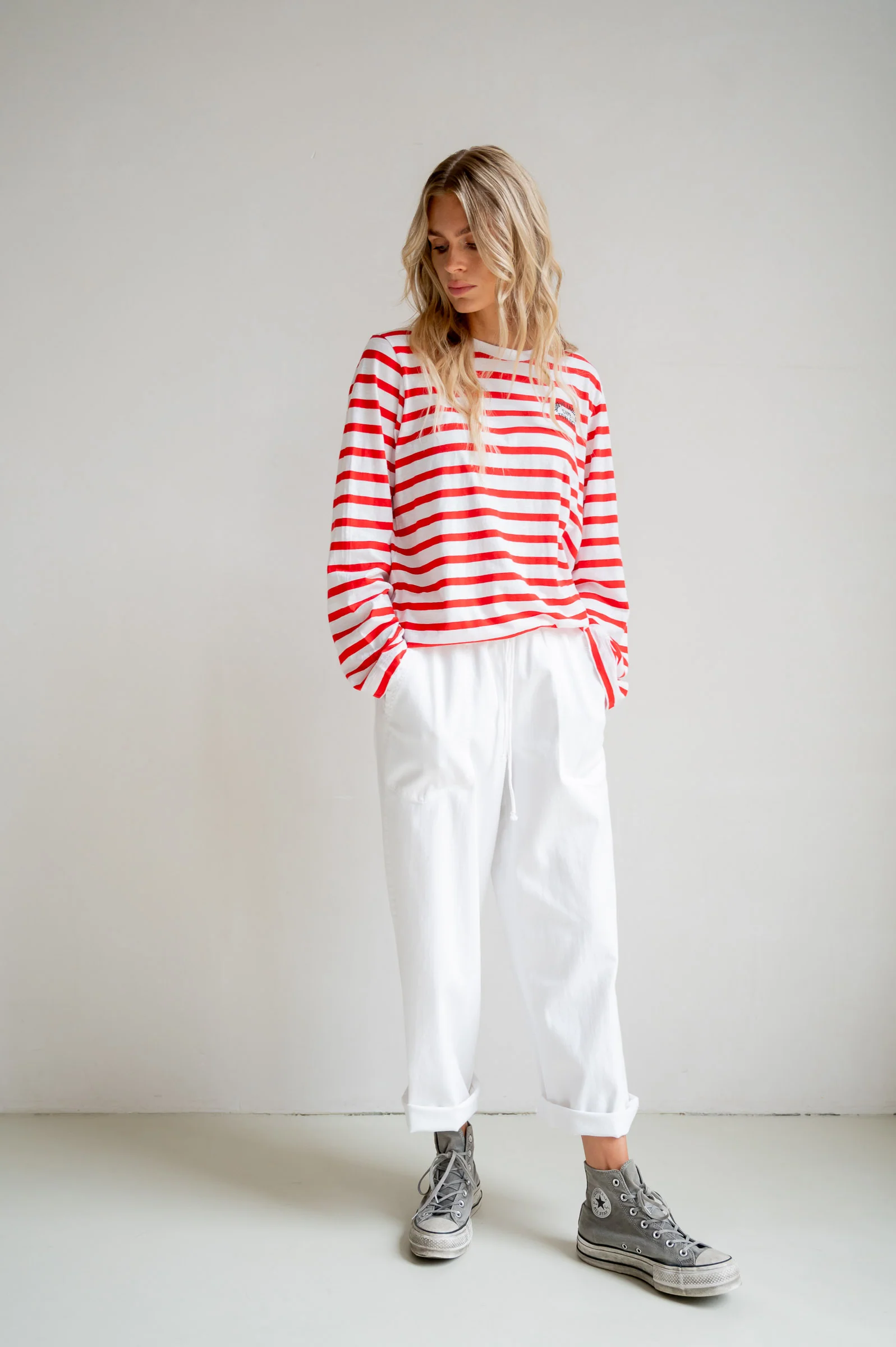 LONGSLEEVE STRIPE PRINT (S26F1803) WHITE - TOMATO - Image 4
