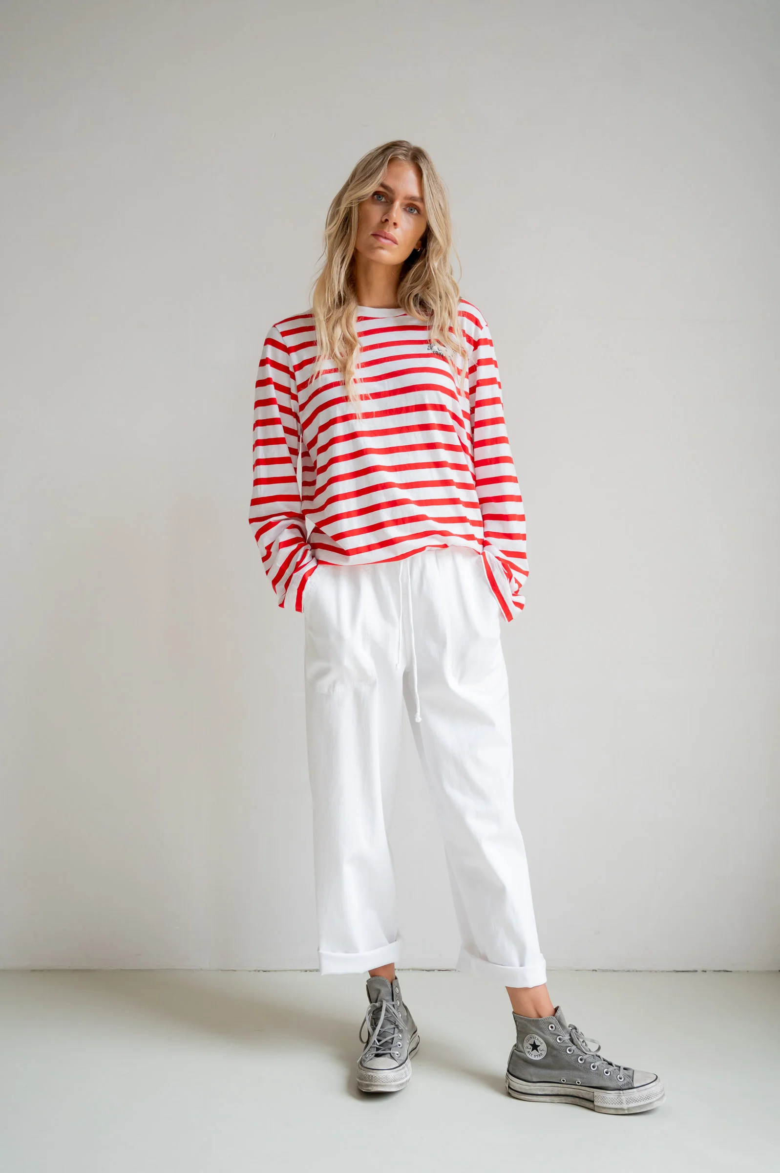 LONGSLEEVE STRIPE PRINT (S26F1803) WHITE - TOMATO - Image 5