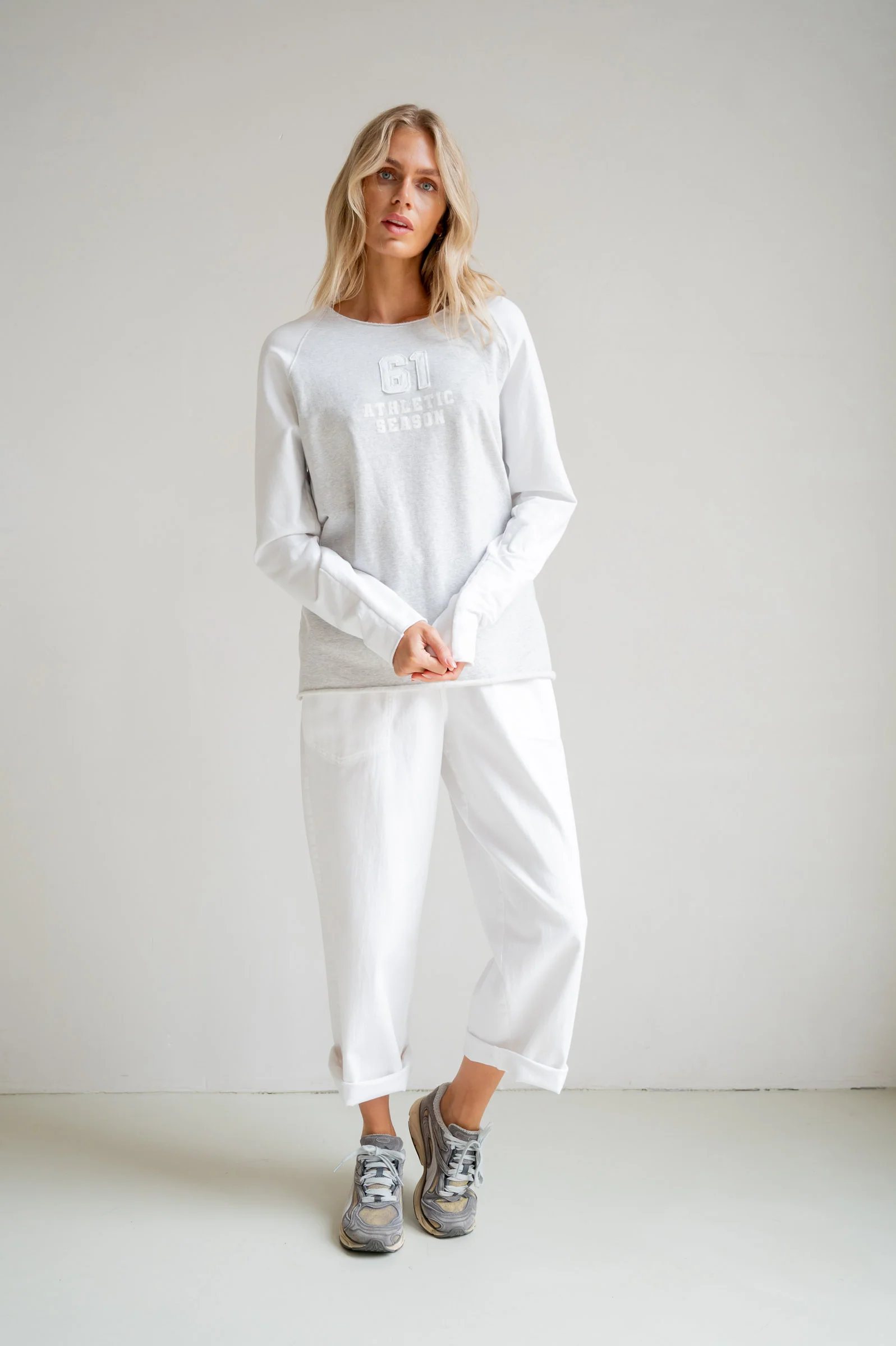 SWEATER PRINT (S26F1832) GREY MELANGE - WHITE