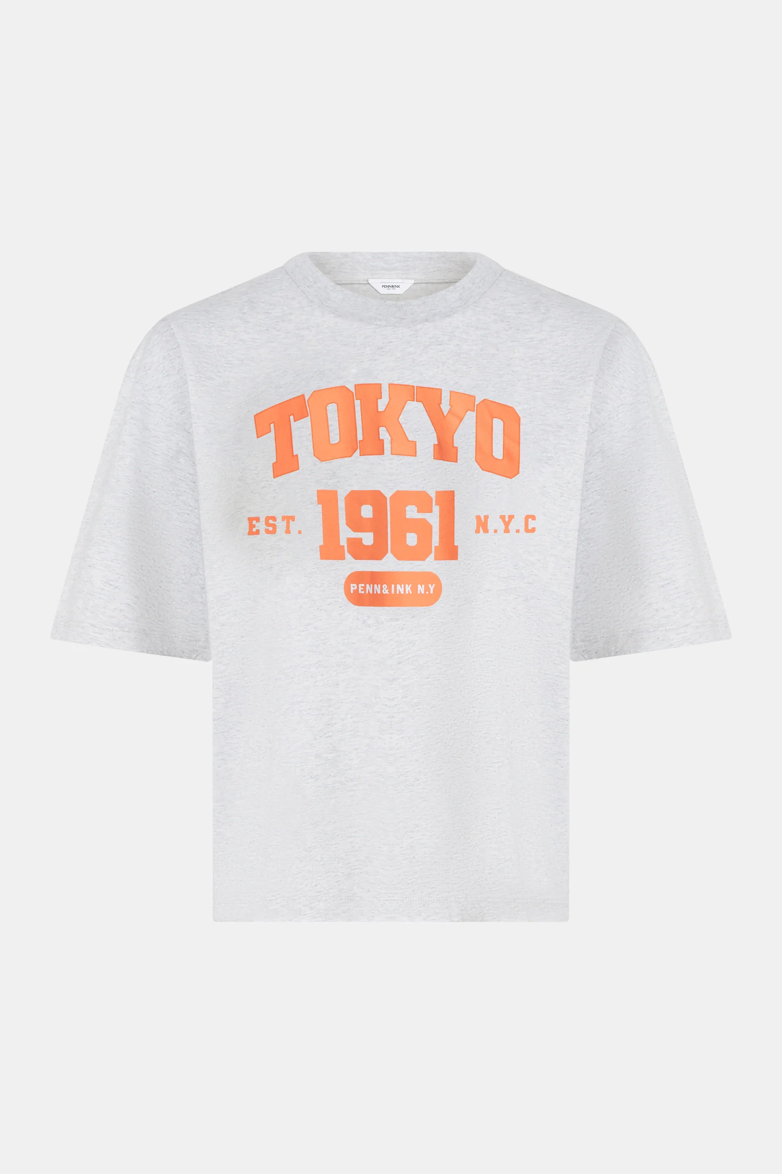 T-SHIRT PRINT (S26F1812) GREY MELANGE - ORANGE - Image 2